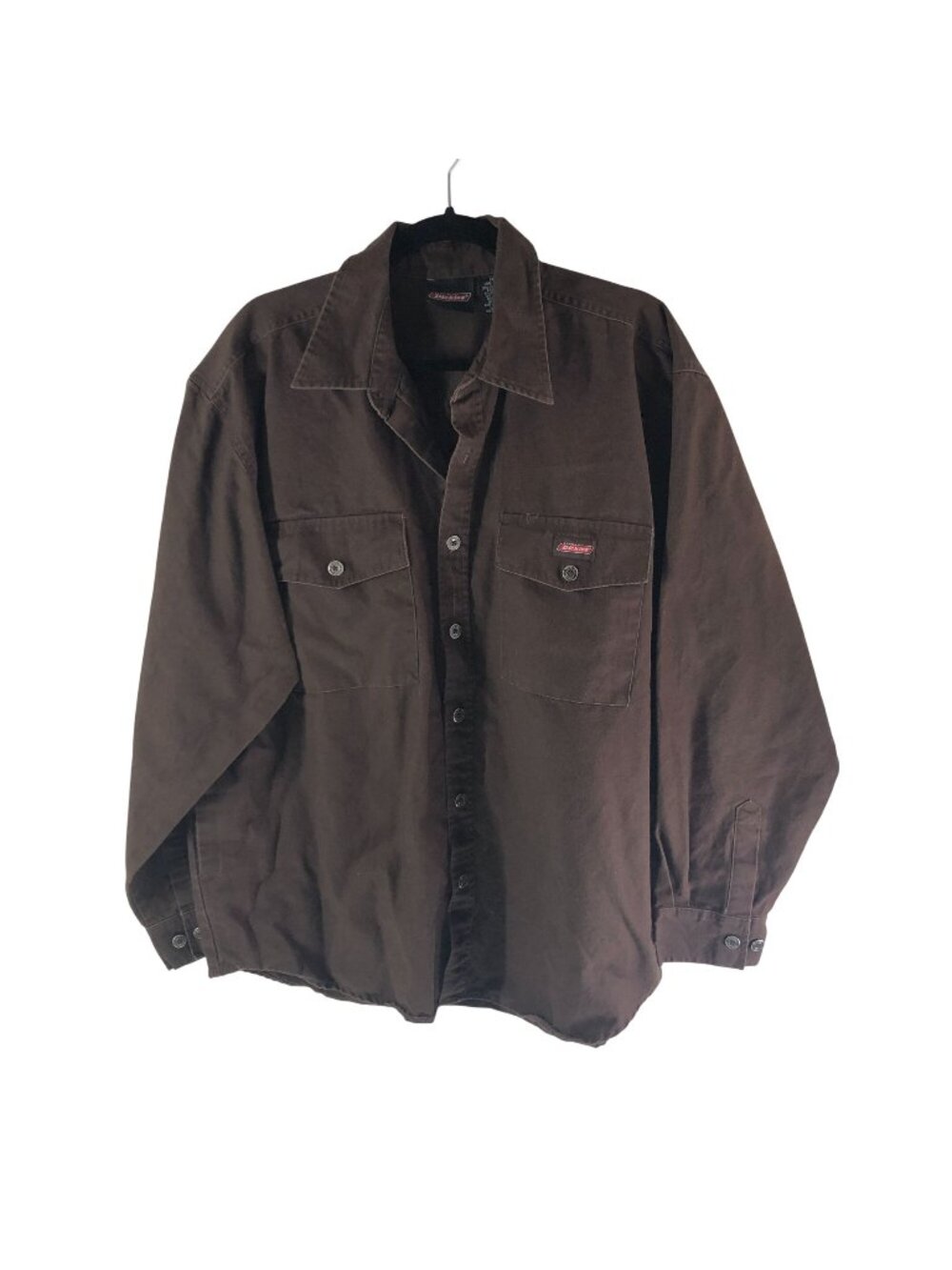 Dickies Mens Brown Button-Up Long Sleeve Canvas Work Shirt Shacket Pockets XL